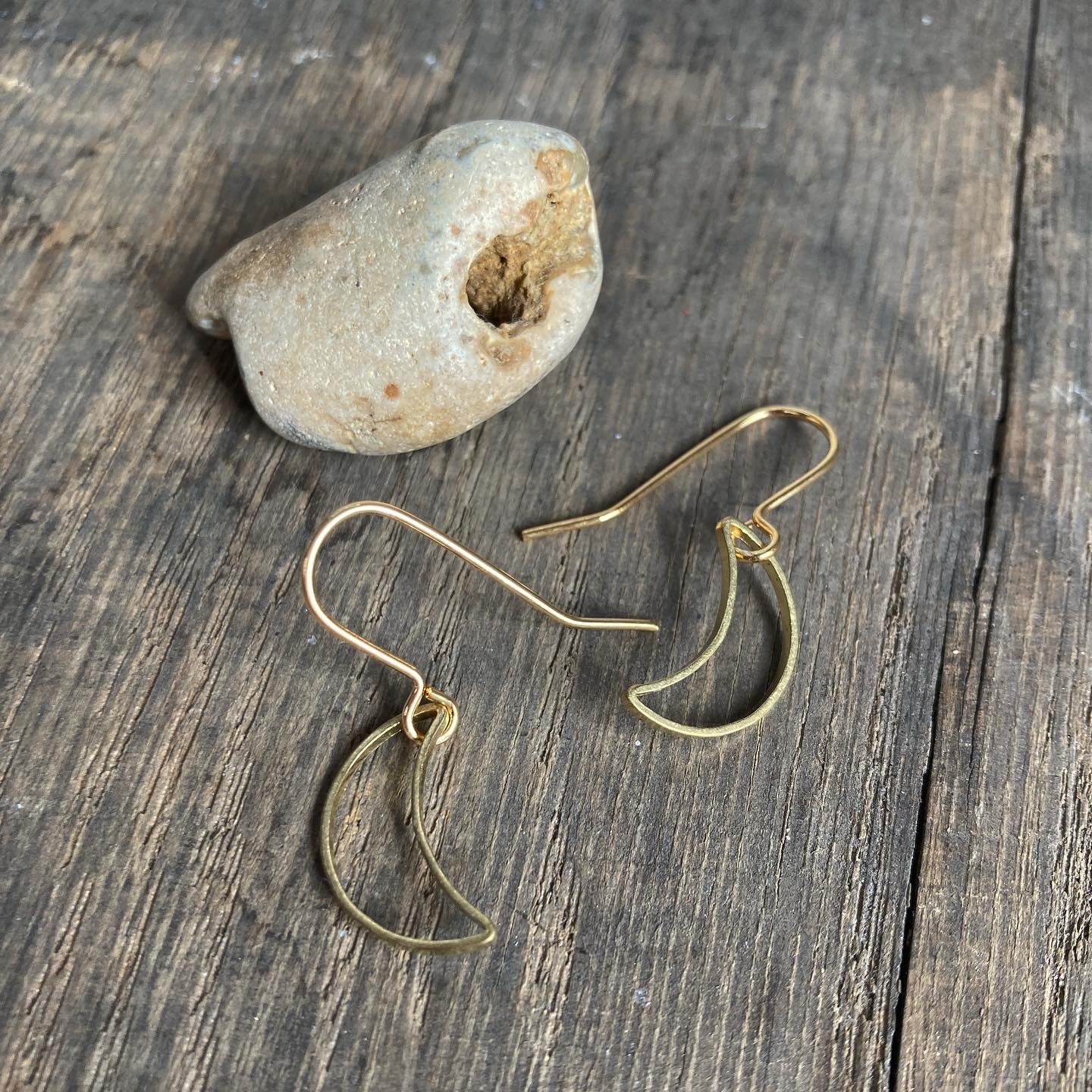 Gold Brass Crescent Moon Earrings