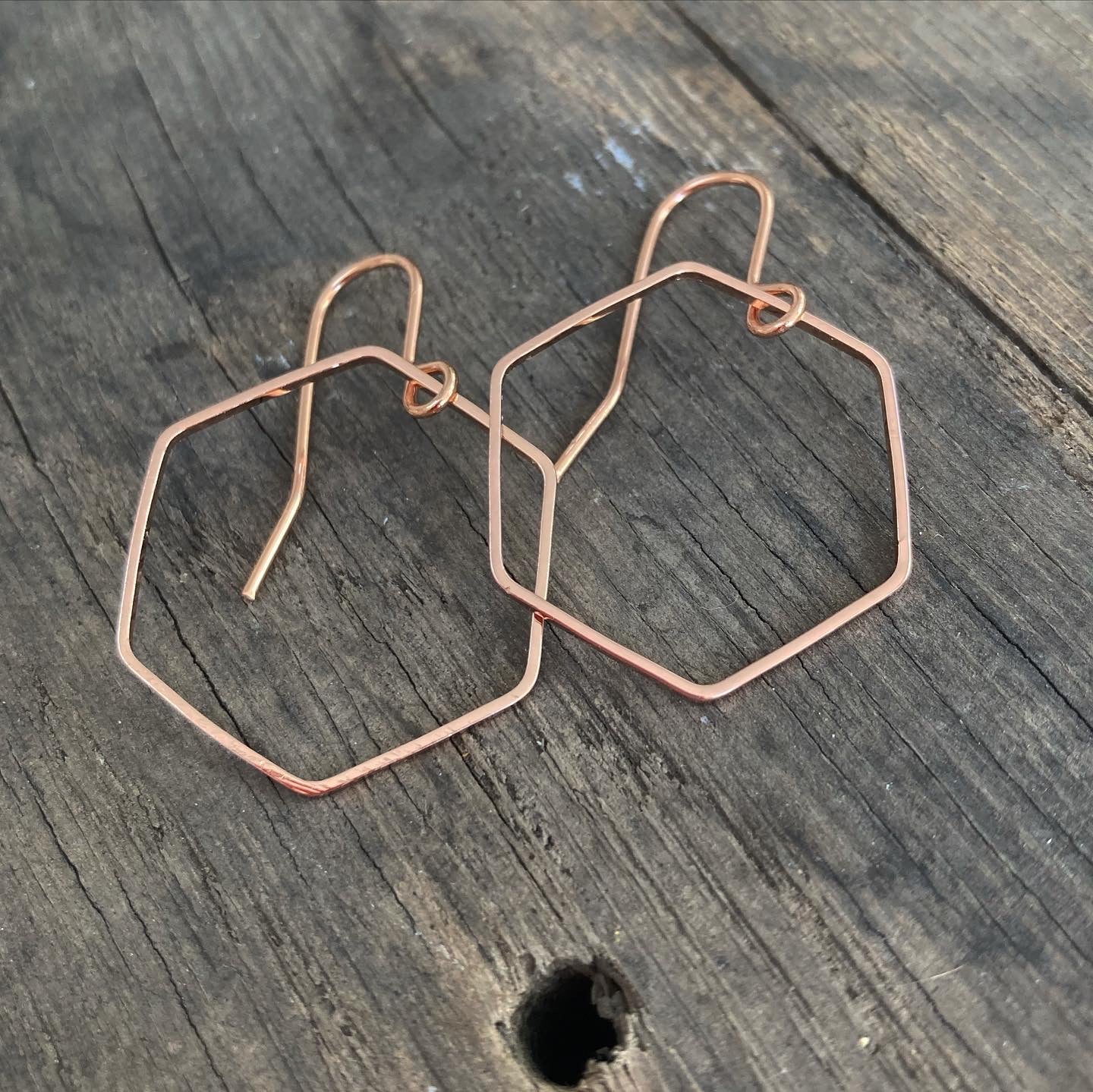 Rose Gold Plated Hexagon Hoop Earrings