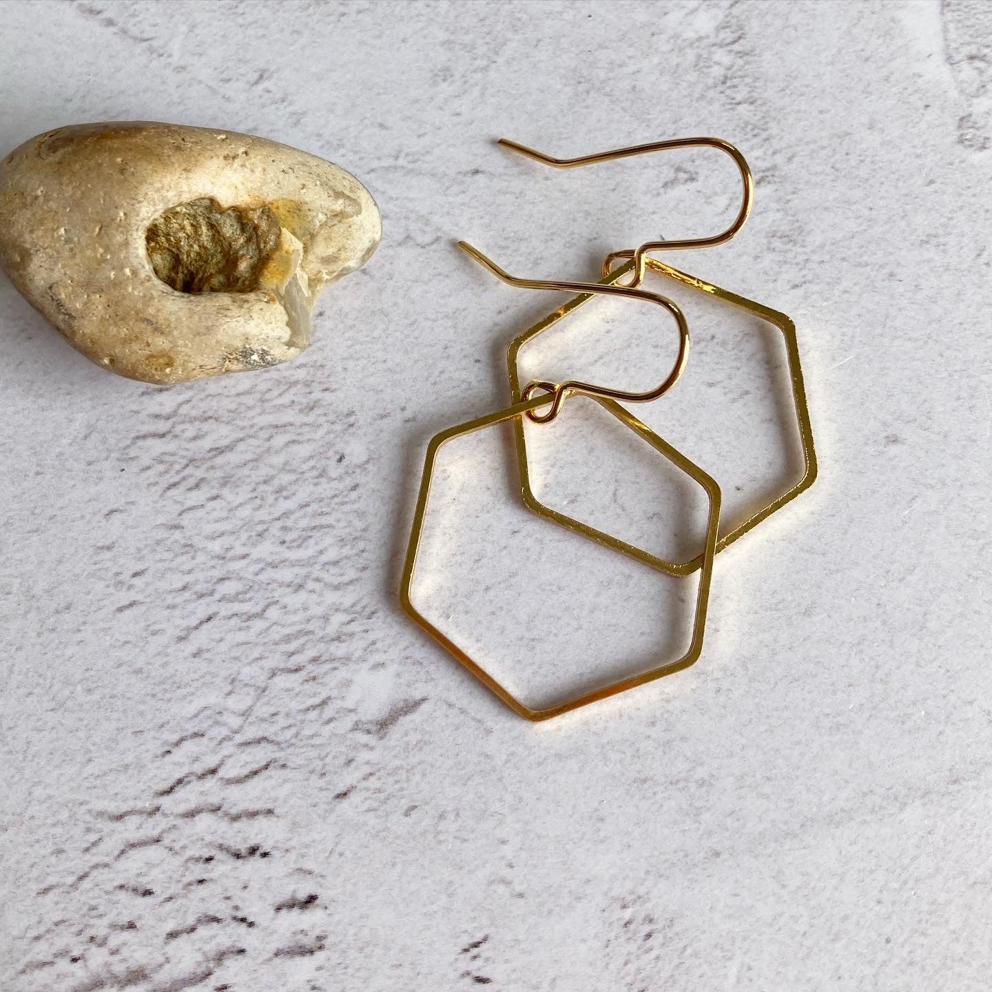 Gold Plated Hexagon Hoop Earrings