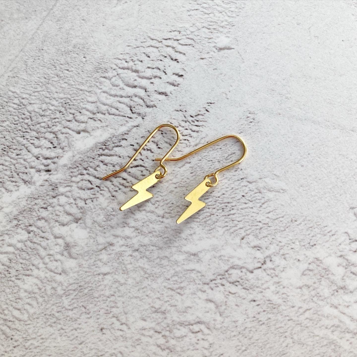 Gold Brass Lightening Bolts Earrings