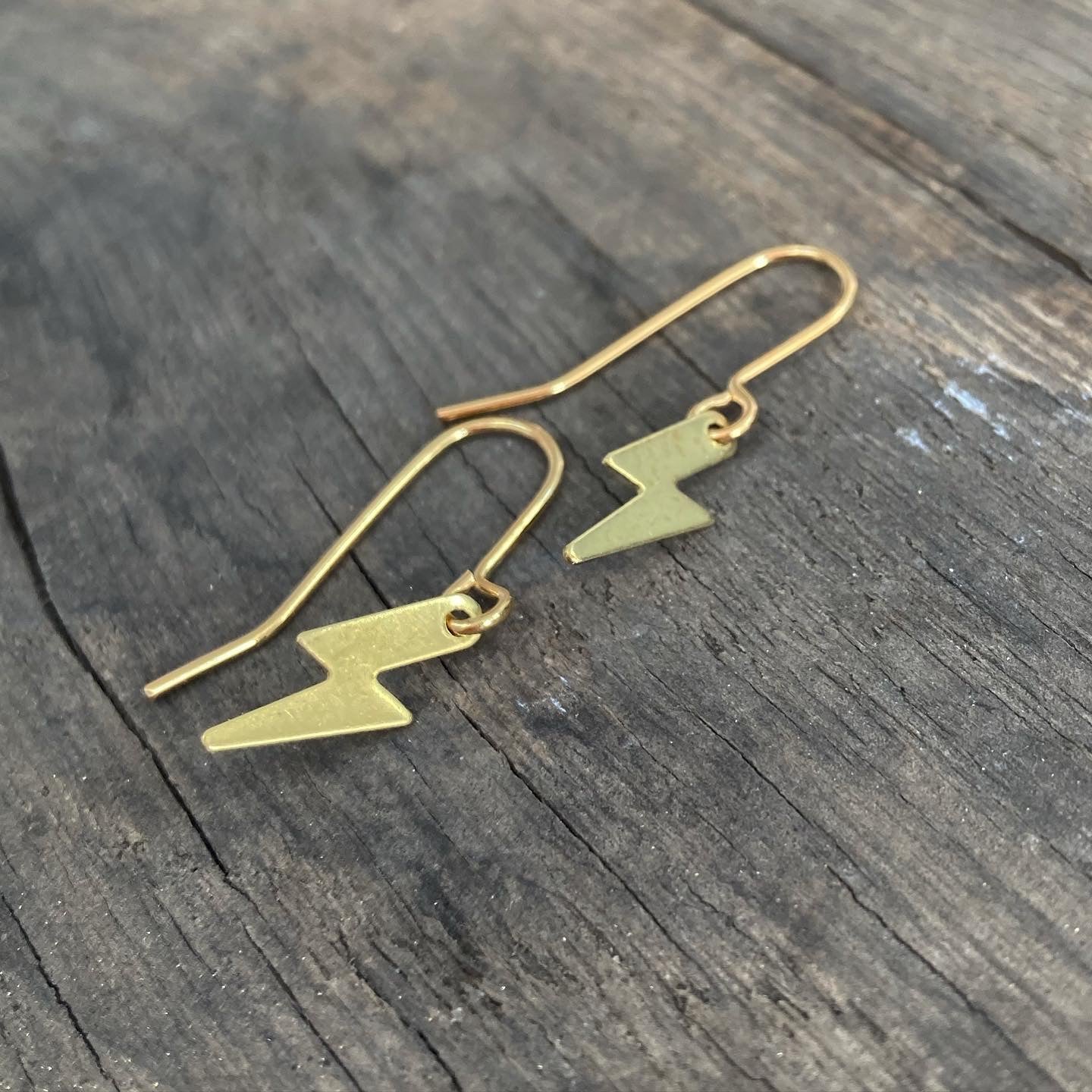 Gold Brass Lightening Bolts Earrings