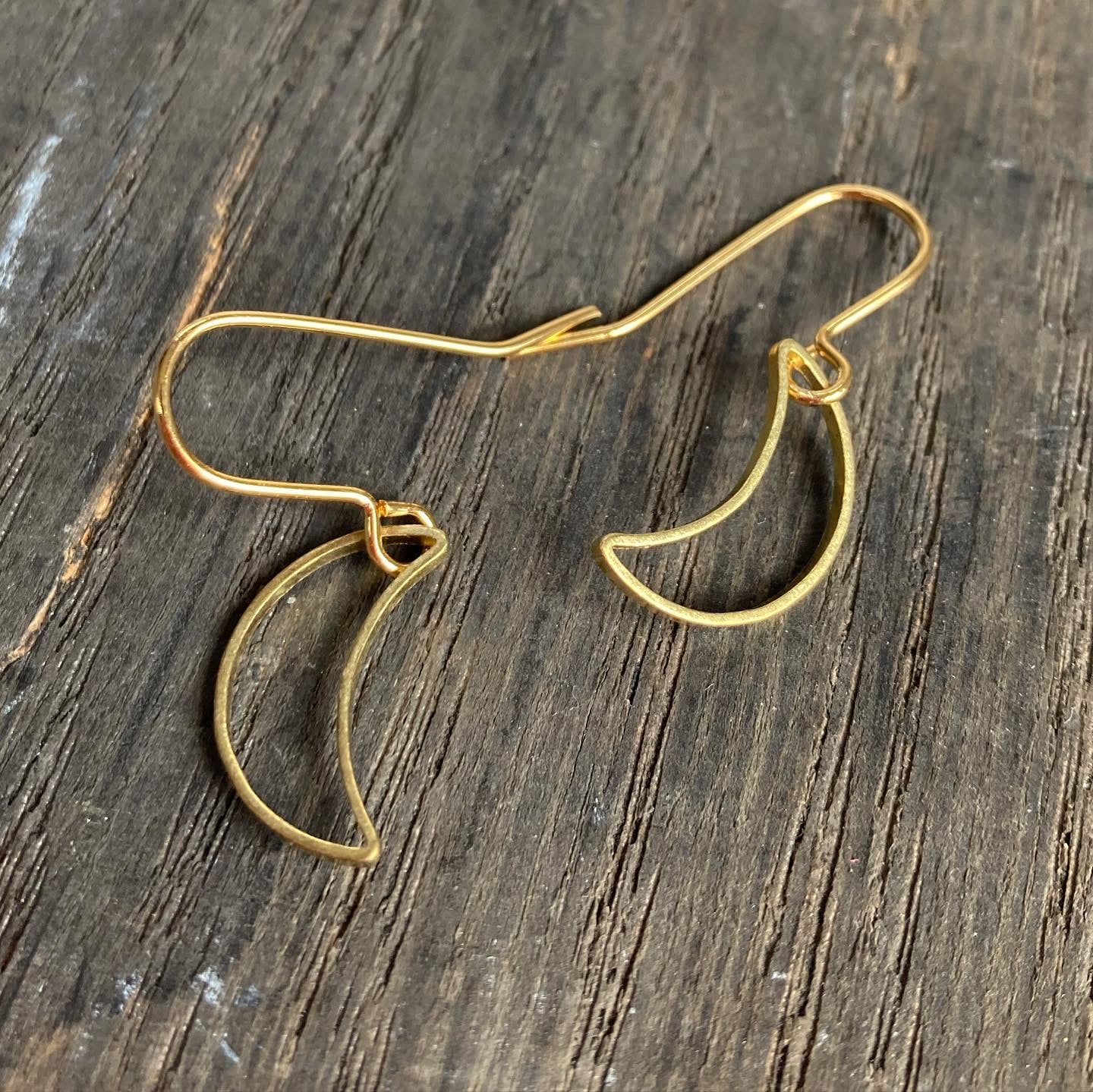 Gold Brass Crescent Moon Earrings