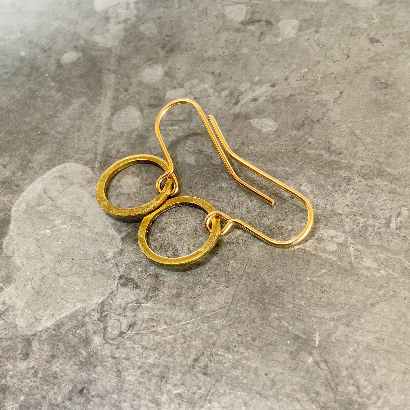 Tiny Planished Brass Hoop Earrings