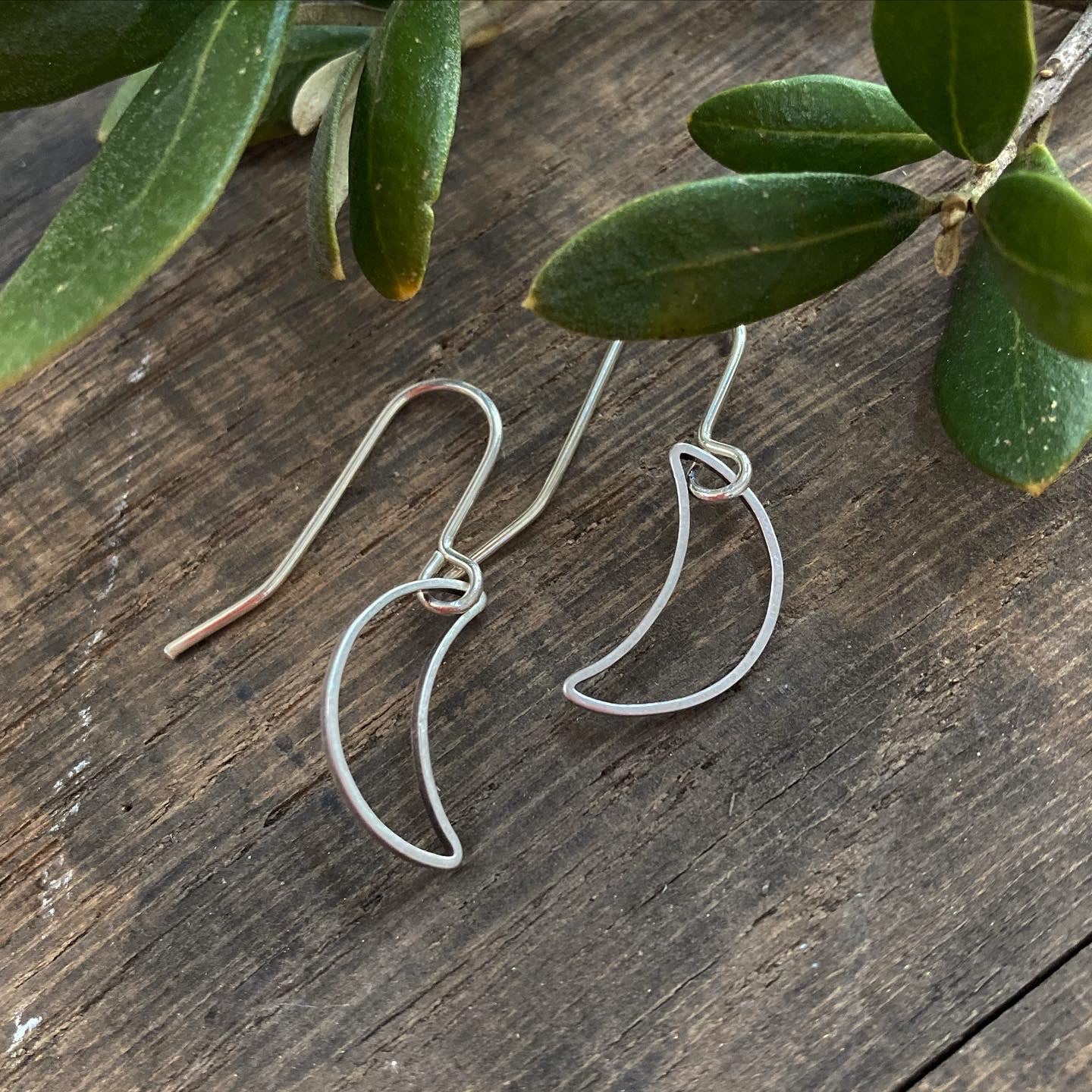 Tiny Silver Tone Crescent Moon Earrings